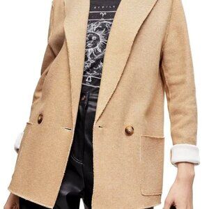 Topshop Raw Edge Double Knit Blazer In Tan Double Breasted Notch Size 12 NWT